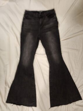Judy Blue Black Flared Raw-Hem Jeans